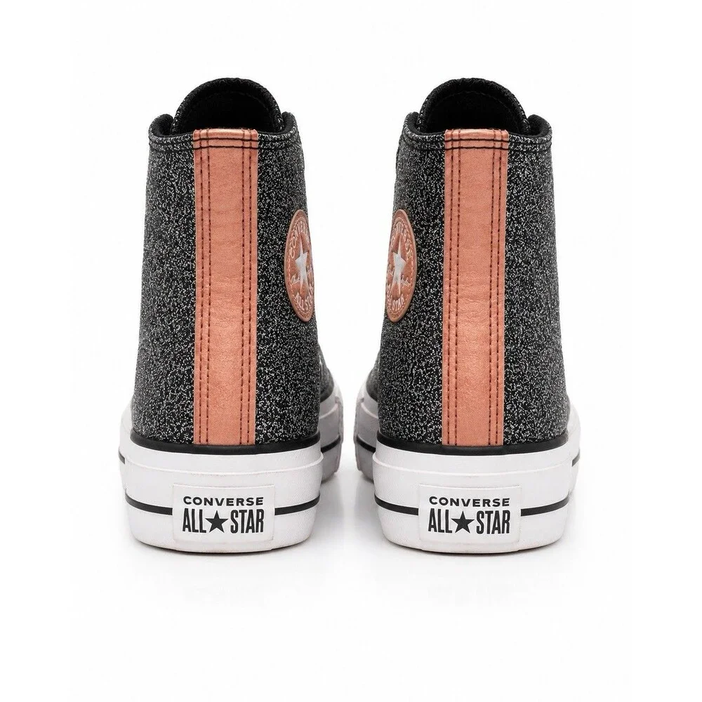 Converse Chuck Taylor All Star Lift Hi Glitter Black Rose Gold Girls Size 5